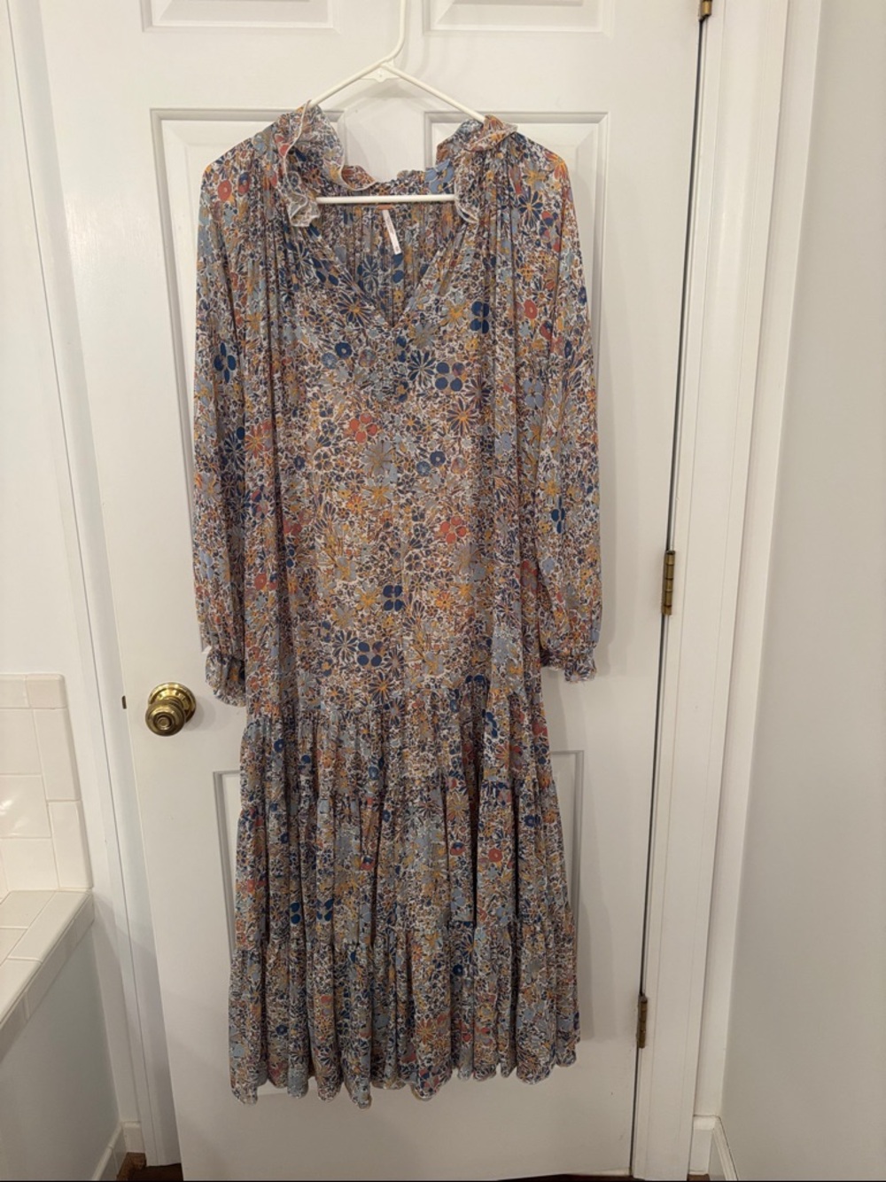Free People Floral Tiered Maxi Dress - Blue, Tan, Rust